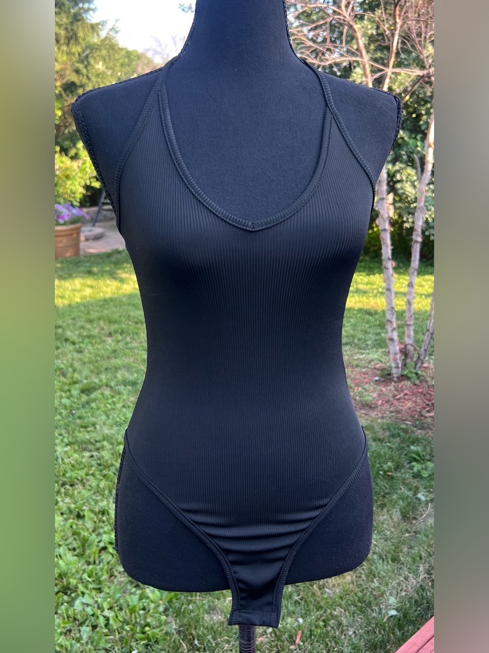 Black ribbed thin bodysuit